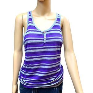 Vox Populi Purple Striped Button Detail Tank Top M (A-113)